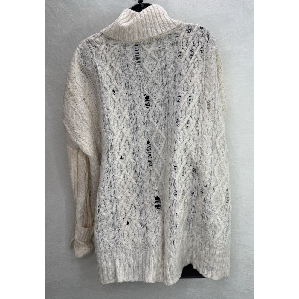 Free People‎ Anita Distressed Cable Knit Sweater in Ivory Size Small - Picture 4 of 7
